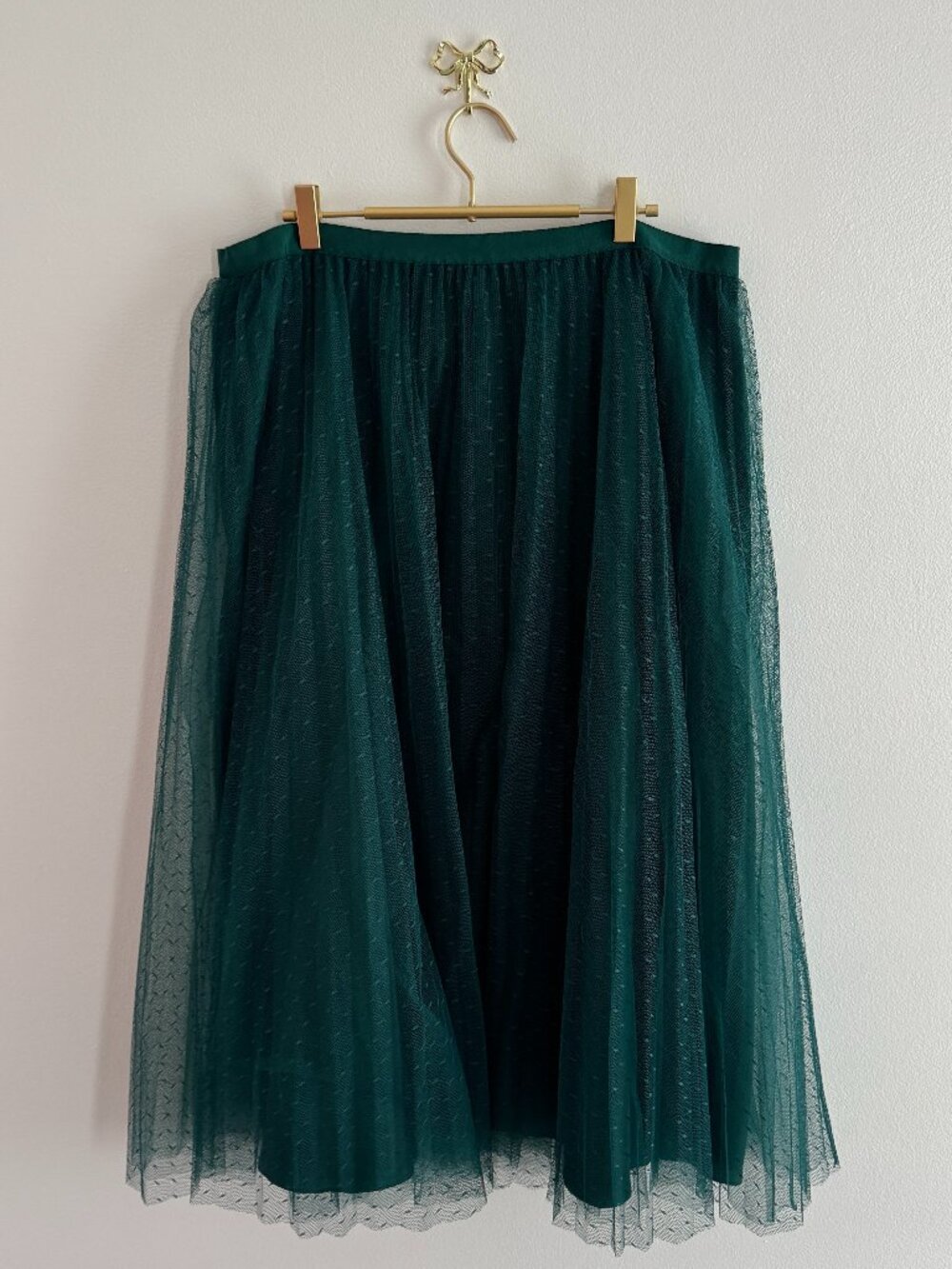 J Crew Dark Spruce Polka-Dot Tulle A-Line Skirt Size 16